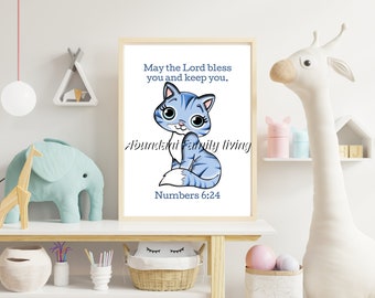 Kitty Cat Printable, May the Lord bless you and keep you, Numbers 6:24, Scripture Printable, Bible Verse Printable, Baby Shower Gift