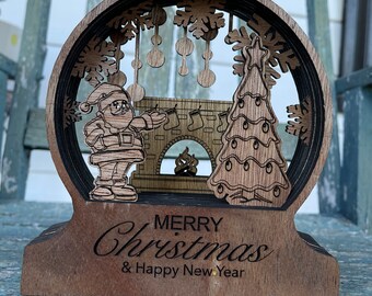 Christmas Decoration, Santa Scene, Merry Christmas and Happy New Year, Wooden Christmas Decoration, Wooden Home Decor, Christmas Gifts