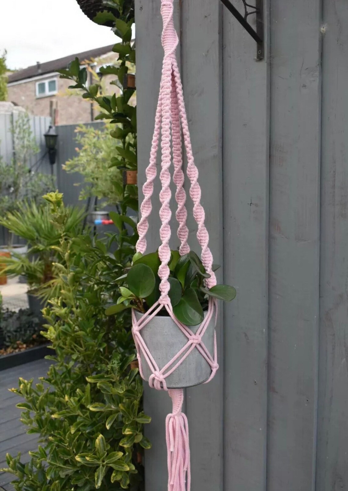 Macrame Plant Hanger vintage Boho Baby Pink Handmade Etsy