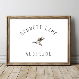 Personalized duck baby name sign for nursery, Mallard boy bedroom wall art, Hunting decor, Woodland custom baby shower gift DIGITAL DOWNLOAD