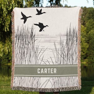 Personalized Name Mallard Duck Blanket, Hunting Nursery Decor, Little Boy Hunting Bedroom, Duck Baby Shower Gift, Cabin Decor, Woven Blanket