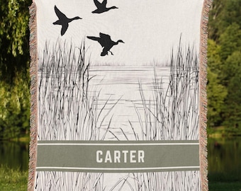 Personalized Mallard Duck Woven Blanket: Hunting Nursery Decor