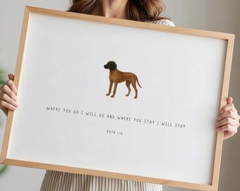 DESCARGA DIGITAL Impresión de sabueso de montaña bávaro, Donde tú vayas, yo iré, Arte de pared de perro de caza para guardería, Versículo bíblico, Regalo para amantes de los perros