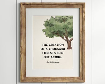Arte de pared para guardería de los Mil Bosques, Impresión para guardería de bellotas, Descarga digital