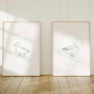 DIGITAL DOWNLOAD Pink bow duck wall art, Baby girl nursery, Cottagecore print, Coquette decor, Spring Baby Shower Gift, Vintage Cottage