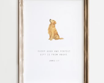 POBIERZ CYFROWĄ ilustrację ścienną Golden Retriever, Każdy dobry i idealny prezent, werset biblijny o psie, prezent dla miłośnika psów, pies myśliwski