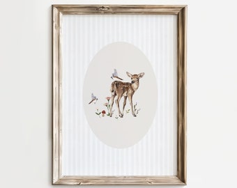 Fawn Nursery Print, Baby Deer Nursery Wall Art, Baby Deer Digital Download, Baby Shower Woodland Gift
