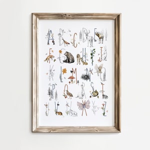 Woodland Nursery Alphabet Print, Wildlife poster, Forest Animal Alphabet Print, Nursery Decor, Woodland Nursery, Animal Prints