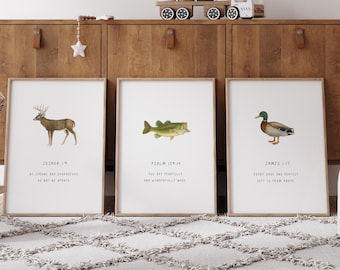 DIGITAL DOWNLOAD Boys Hunting Nursery Wall Art, Southern Boy Bedroom Prints, Fishing Bible Verse Art, Deer Bass Duck, Woodland Baby Shower