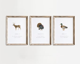 DIGITAL DOWNLOAD Boys Hunting Nursery Wall Art, Southern Boy Bedroom Prints, Hunting Bible Verse Art, Deer Turkey Duck, Woodland Baby Shower