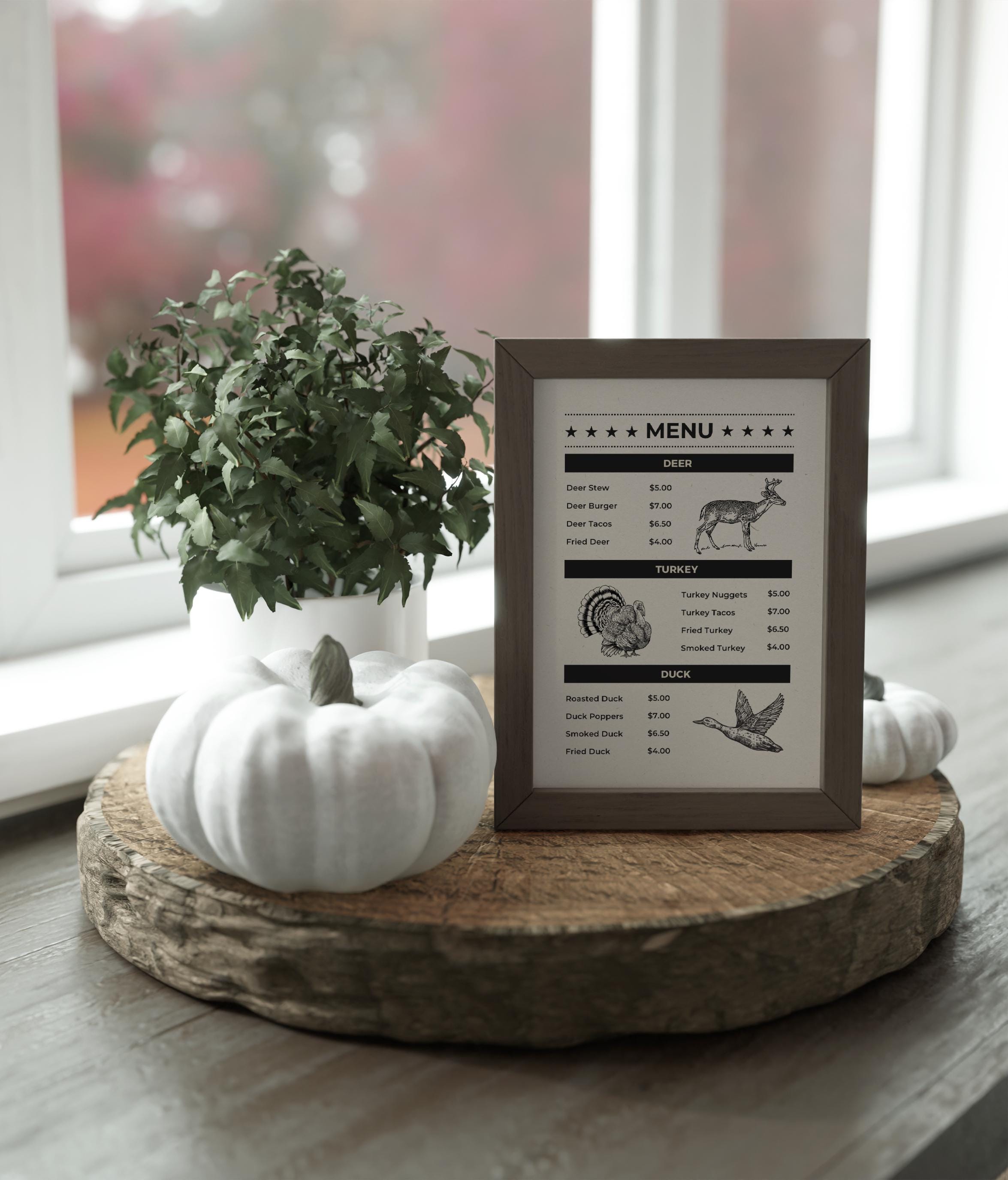 Wild Game Menu Printable, Hunter Menu Digital Art, Rustic Dinner Menu ...