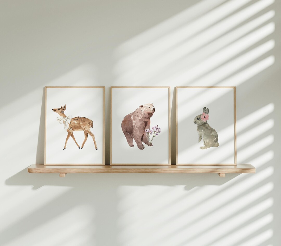 Deer Bear Bunny Nursery Wall Art, Woodland Printable Kids Bedroom Art ...