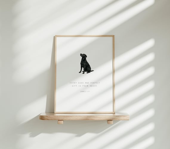 DIGITAL DOWNLOAD Black Lab Wall Art, Hunting Dog Nursery, Labrador Retriever Print, Every Good and Perfect Gift, Dog Bible Verse Decor