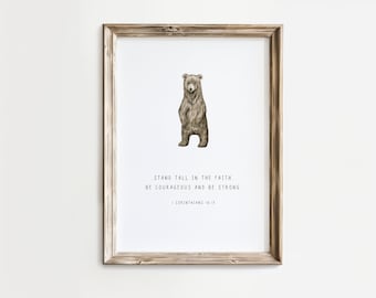 Bear Wall Art, Bible Verse Print, Woodland Nursery Decor, Christian Gift, Inspirational, DIGITAL DOWNLOAD