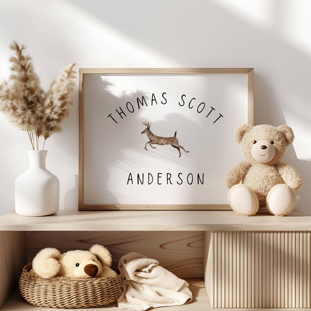 Personalized Buck Baby Name Sign for Nursery, Deer Boy Bedroom Wall Art ...
