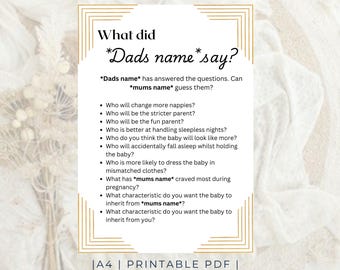 Personalised What Did the Dad Say | Baby Shower Game Printable | What Did He Say | What Did Daddy Say | Baby Shower Trivia