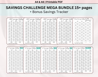 Savings Challenge Printable | Savings Challenge Bundle | A6 & A4 Sized Savings Challenge Trackers | 1000 Savings Challenge | Set Of 18