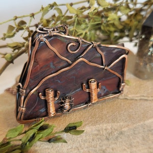 Wire Wrapped Crystal Jewelry, Desert Inspired Pendant, Petrified Wood Necklace, Cactus Jewelry, Mountain Necklace, Nature Lover Gift for Her