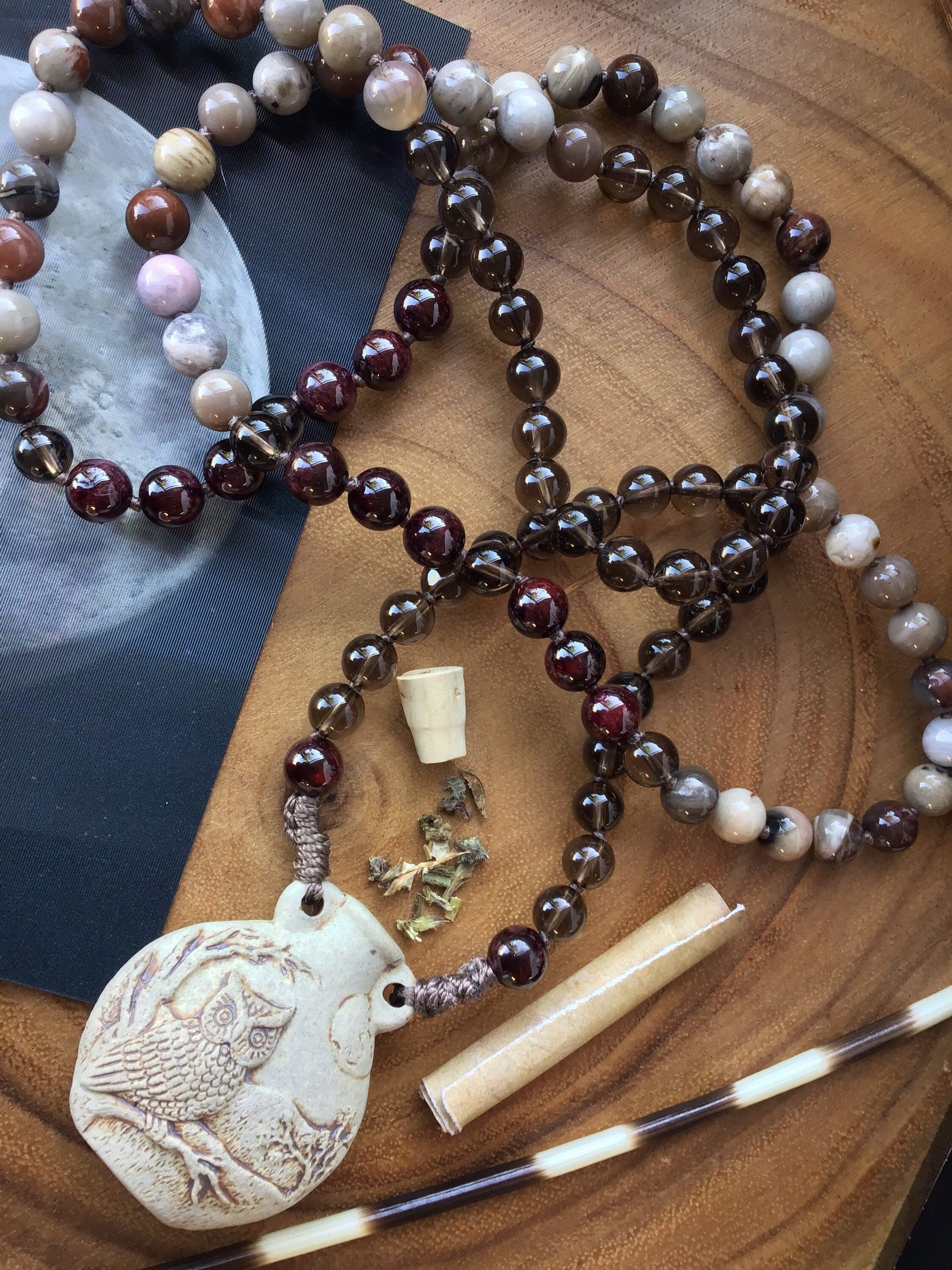 Smoky Quartz and Wood Beads Necklace