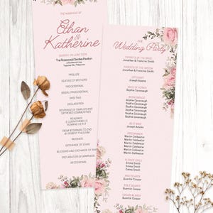 Pink Floral Elegant Wedding Program Template Bundle