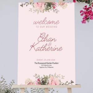 Pink Floral Elegant Wedding Welcome Sign