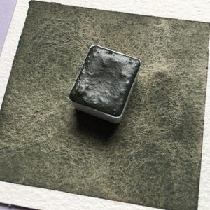 Handmade Watercolor Half Pan: 034 Lichens Green Granulating Paint