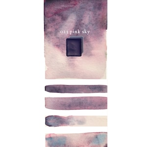 Handmade Watercolor paint ,023 Pink sky, Q.violet with turquoise blue granulation, art supplies, watercolor paint