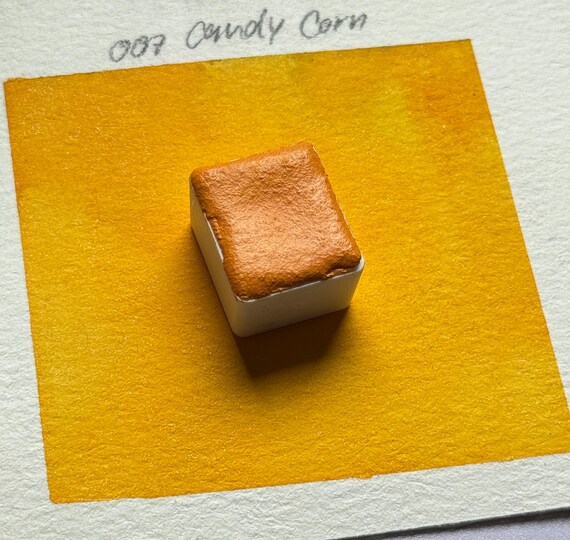 HANDMADE WATERCOLOR PAINT ,007 Candy Corn, Orange Yellow with white shimmer watercolor, Art supplies