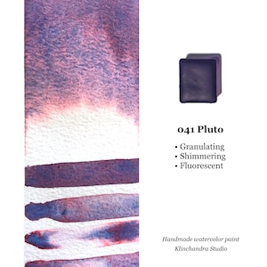 手作り水彩絵の具、プラネットコレクション、041 冥王星、粒状水彩絵の具、画材、コバルトブルーとネオンレッド、きらめき