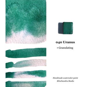 ハンドメイド水彩絵の具、プラネットコレクション、040 ウラヌス グラニュー水彩絵の具、画材、コバルトブルーとスタジオグリーン
