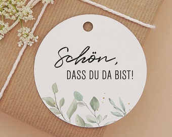 Geschenkanhänger "Schön, dass du da bist"/Lasst unsere Liebe wachsen/Vielen Dank/ Hochzeit / Taufe / Personalisierung / Gastgeschenk / Ø50mm