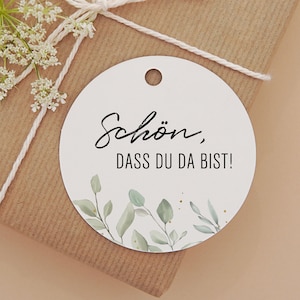 Gift tag "It's nice that you're here"/Let our love grow/Thank you very much/Wedding/Baptism/Personalization/Guest gift/Ø50mm