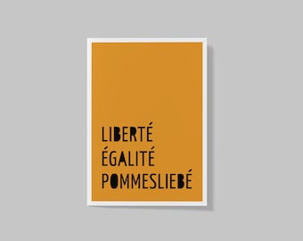 Carte postale "Liberté, Égalité, Pommesliebé" / frites, pluie de frites, carte frites, frites vendredi, amateur de frites, frites, frites, amour