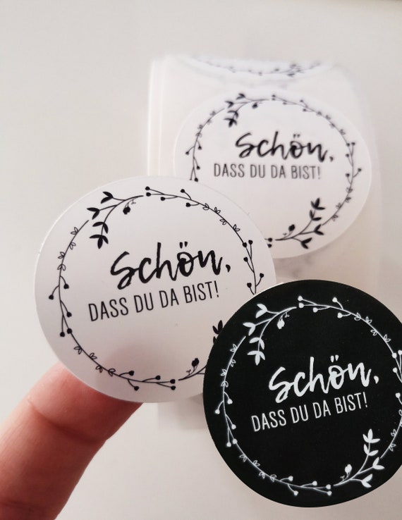Aufkleber / Etikett Schön, dass du da bist / Hochzeit / Gastgeschenk /  Geschenkanhänger / Schwarz-Weiß / Ø40mm -  Österreich