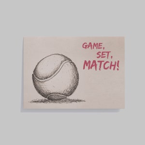 Dessin de balle de tennis de carte postale A6 - jeu, set, match !