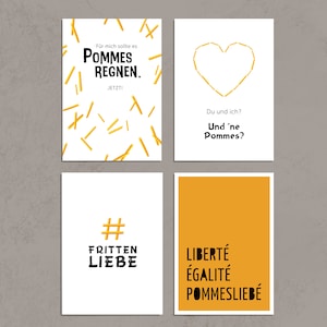 Postkarten 4er Set - Pommes Collection / Foodie / Pommesfan / Frittenliebe / Fries / frittierte Sonnenstrahlen / Kartoffel