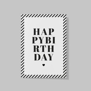 Cartolina di compleanno/buon compleanno/monocromatica/tipografia/motivo in bianco e nero/bianco e nero