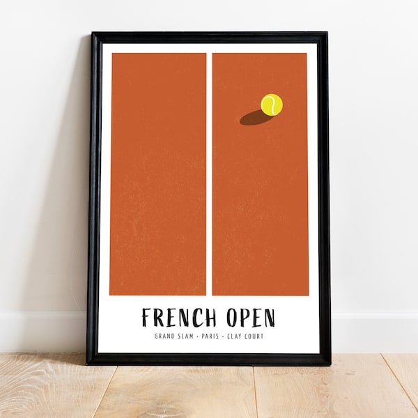 Roland Garros poster, French Open, Grand Slam print, tennis poster, tennis fans, Paris, clay court, minimalist, gift for tennis player