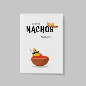 Postkarte Nachos, Buenos Nachos, Nacho Salsa und Käse, Nacho-Liebe, Käse, Mexican Food, Tacos
