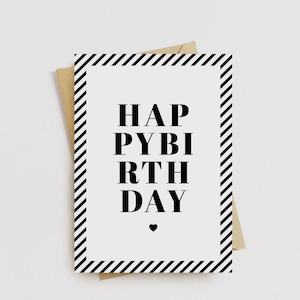 Klappkarte Geburtstag / Happy Birthday / monochrom / Typografie / schwarzweißes Muster / blackwhite