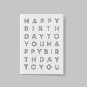 Postkarte "Happy Birthday to You", Geburtstagskarte, Geburtstag, Cheers, Typografie, modern, monochrom, schwarz-weiss, simpel