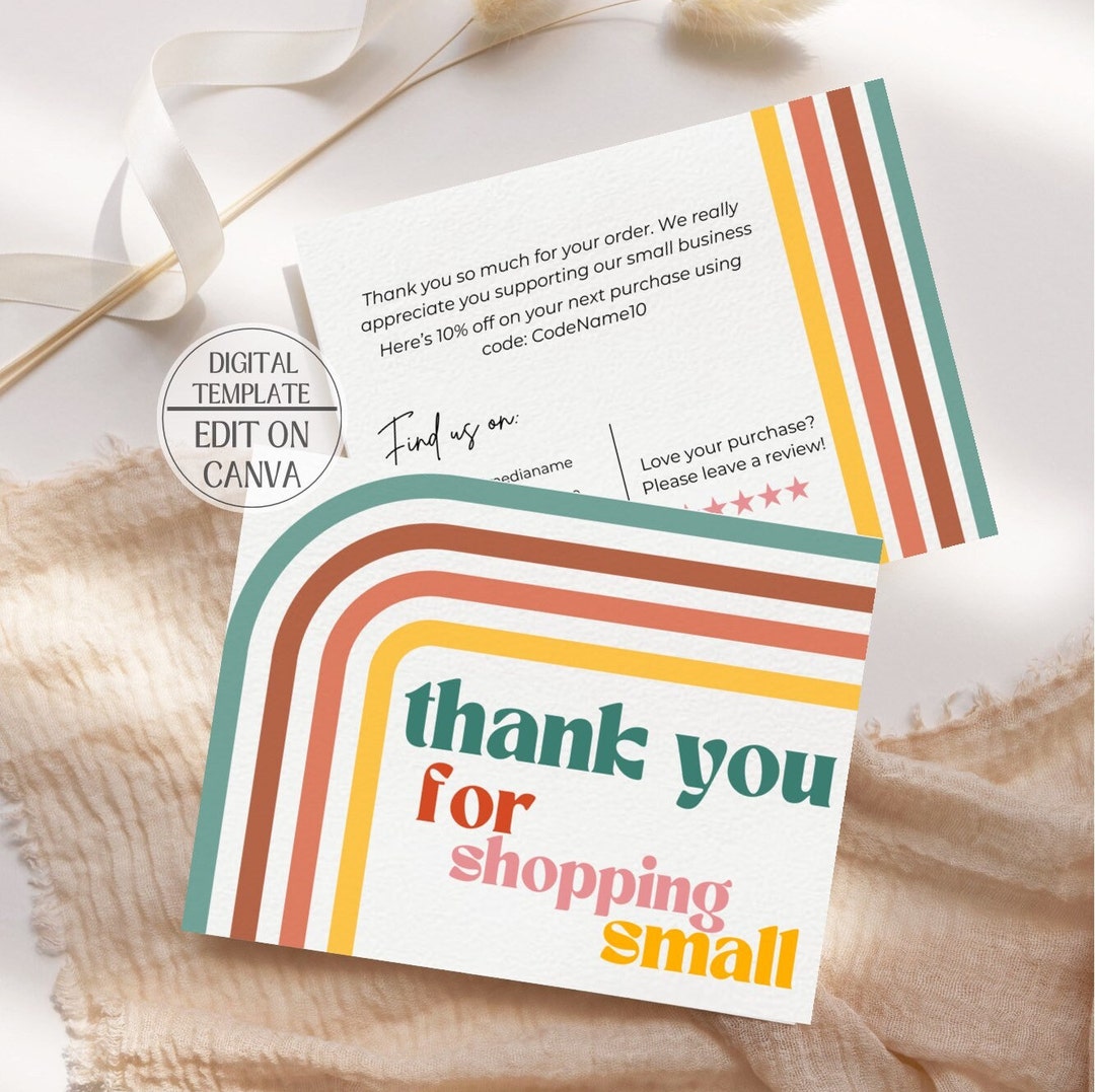 Boho Rainbow Thank You Card Business Template Editable Instant - Etsy