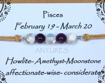 Pisces Zodiac Sign Bracelet Horoscope Zodiac Bracelet Birthstone Crystal Bracelet Star Sign Birthday Gifts For Her Him For Mom For Sister