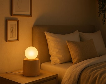 Handmade Dimmable Ceramic Lamp - Warm Beige with Opal Bulb