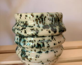 Ivory and Deep Dark Green Speckled Vase