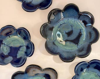 Hand built  Glazed Ceramic Flower Ring Dish Jewelry Catchall