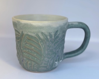 8 oz. Handmade Ceramic Mug Carved