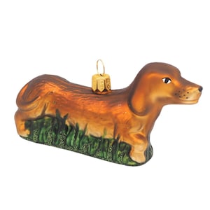 Teckel kerstboomversiering bruin – glazen hanger hond – kerstboomversiering voor hondenliefhebbers