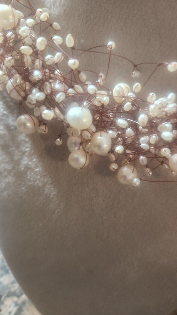 Vintage Floating Bridal White Pearl Necklace, Wed… - image 6