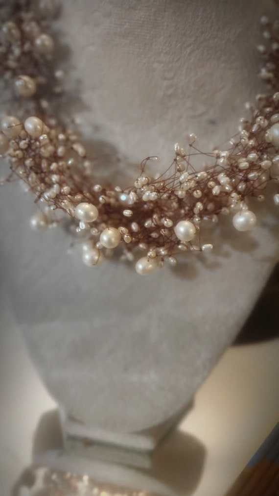 Vintage Floating Bridal White Pearl Necklace, Wed… - image 2